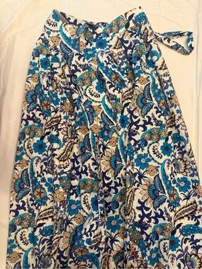 Talbots Turquoise Navy Floral Paisley Midi Skirt